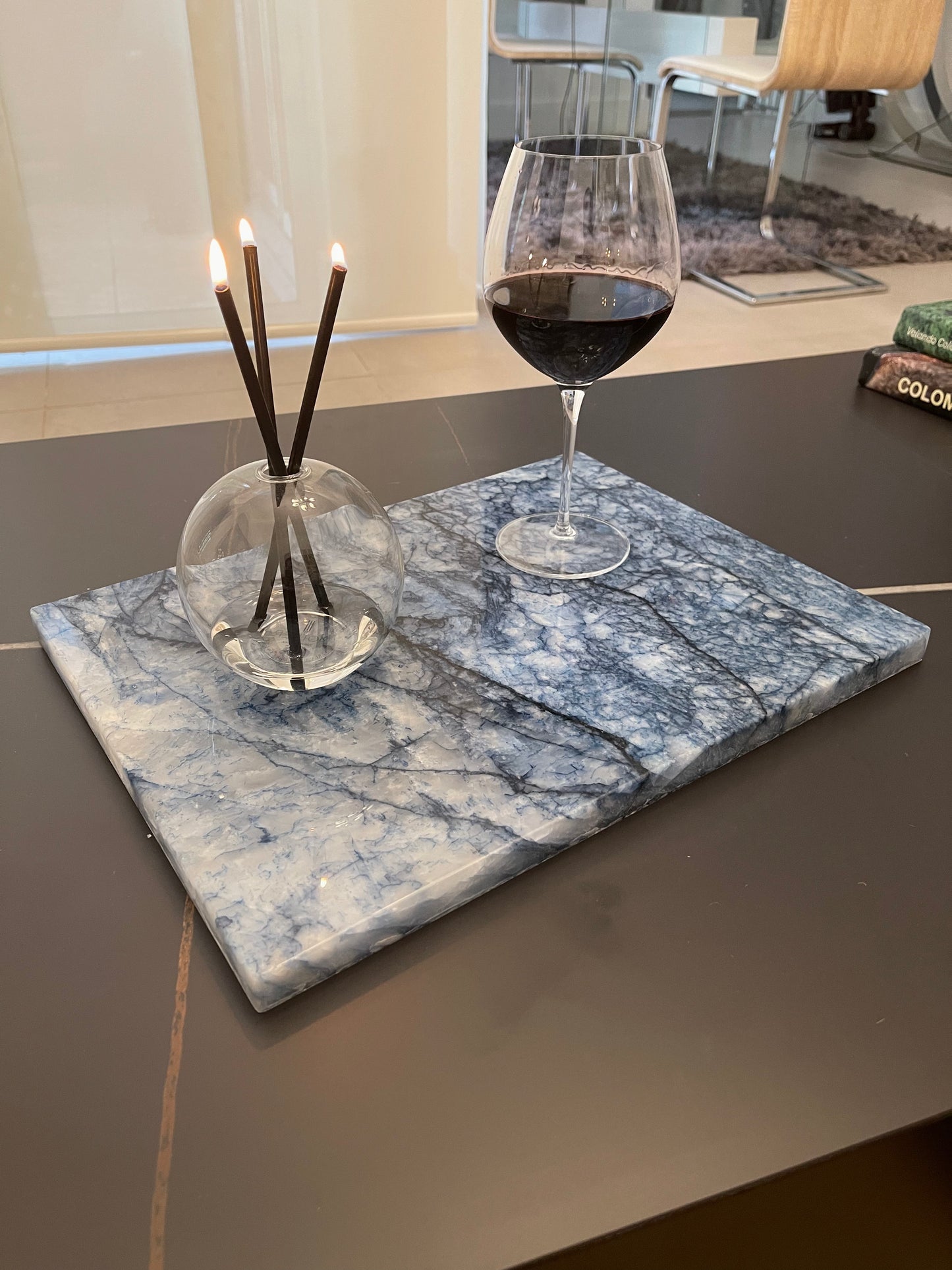 Natural Stone Charcuterie, Pastry, and Serving board - Blue Cristallo - LIMITED EDITION